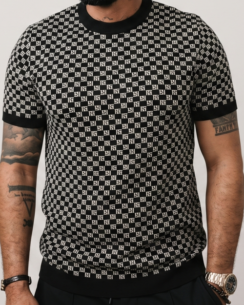 Balmain - Monogram Jacquard Knit T-Shirt - Black/White
