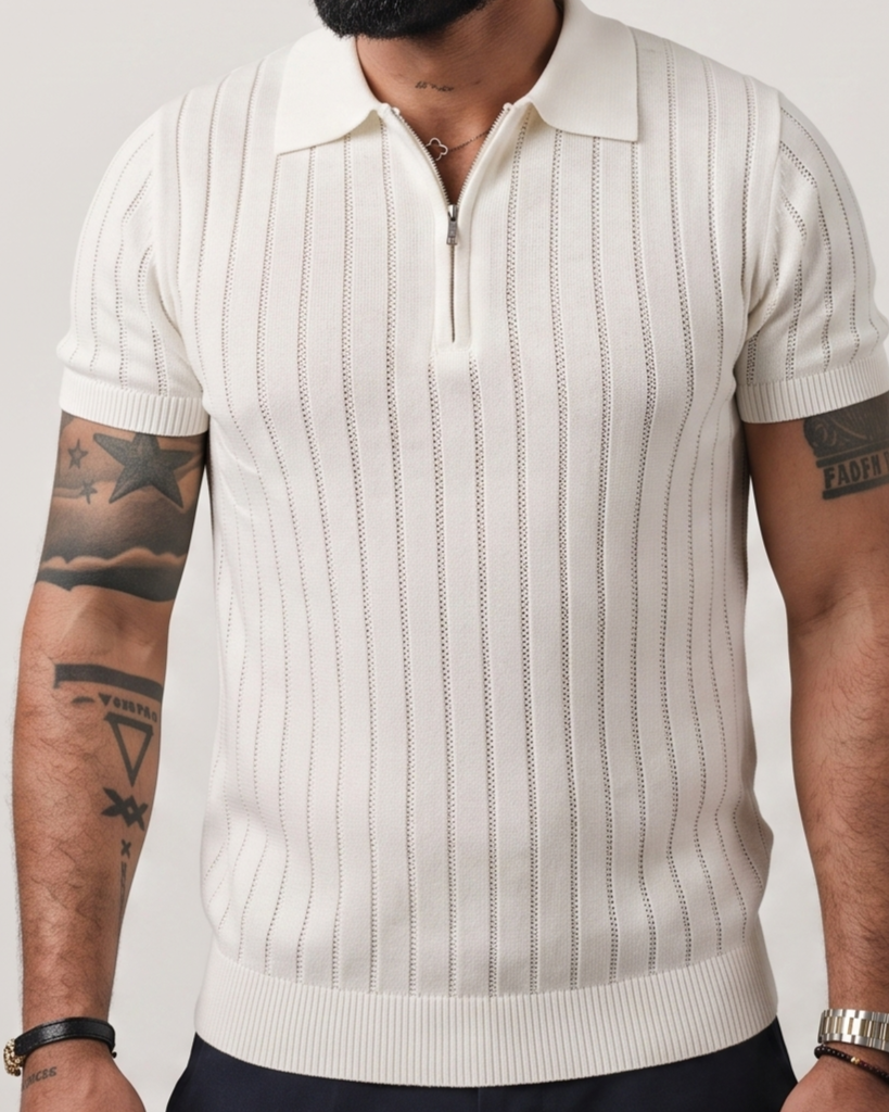 Loro Piana - Ribbed  Quarter-Zip Polo T-Shirt - Cream
