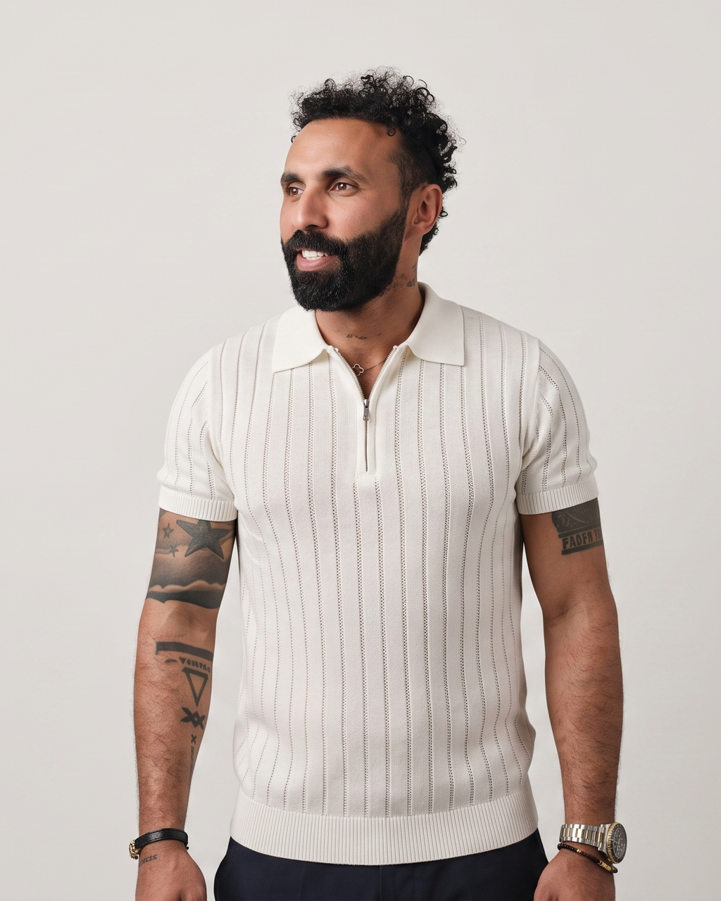 Loro Piana - Ribbed  Quarter-Zip Polo T-Shirt - Cream